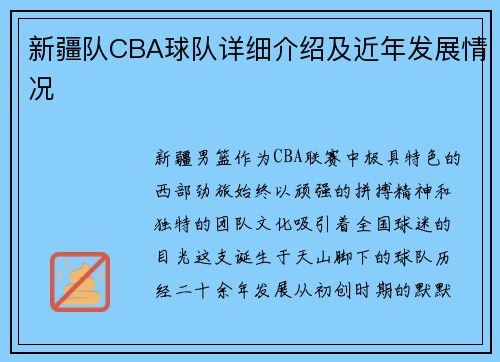 新疆队CBA球队详细介绍及近年发展情况